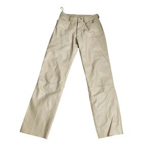 Wilsons Pelle Studio Leather Pants Cream Beige Straight Leg  Sz 0 Hipster Y2K